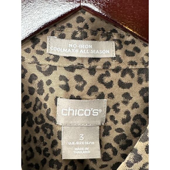 Chico's No-Iron Coolmax All Seasons Cheetah-Print Classic Shirt Button Up 16/18 - Picture 3 of 5